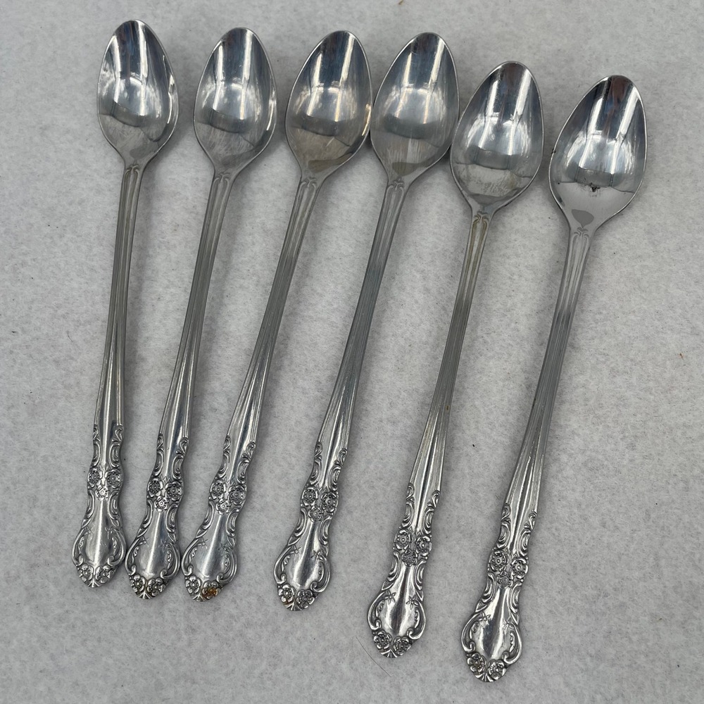 Cambridge Stainless Iced Tea Spoons Set of 6 Simplicity Floral Scroll 7.5 Inch